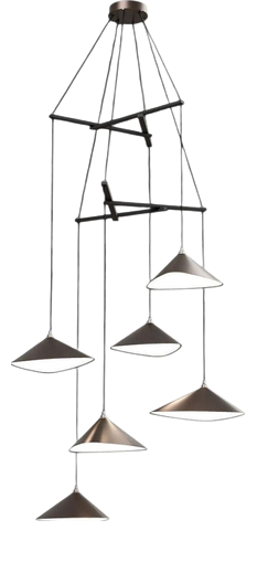 Emily V6 Vertical Chandelier in Steel with Dark Bronze Finish by Moss Objects