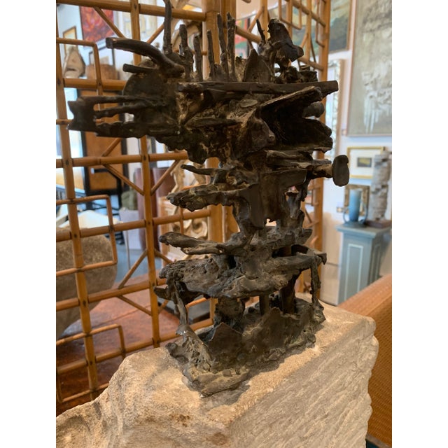 Bronze Mid 20th Century Abstract Bronze Brutalist Sculpture on Stone Base For Sale - Image 8 of 11