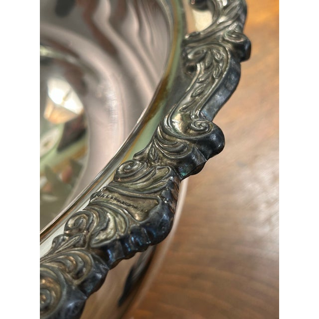 Metal Vintage Silver Plate Over Copper 16.5” Rococo Style Punch Bowl For Sale - Image 7 of 10