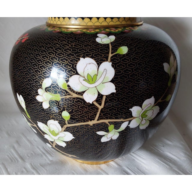 Black Fine Vintage Asian, Chinese Cloisonne Bronze Ginger Jar, Urn, Floral Motif For Sale - Image 8 of 11