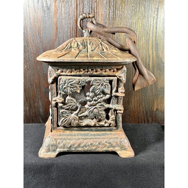 Vintage Cast Iron Japanese Style Outdoor Lantern Beautiful Patina Decorated with grapes and leaves Unique oversized hook...