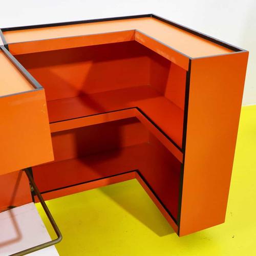 Orange Laminated Sewing Machine Cube on Wheels For Sale - Image 6 of 11