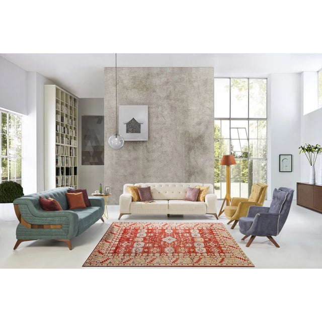 Scarlet 6x9 Penelope Traditional Coral Geometric Medallion Hand Knotted Wool Carpet Rug For Sale - Image 8 of 9