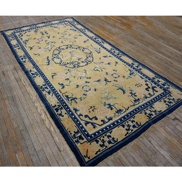 Chinese 1820s Yellow Medallion Antique W. Chinese Ningxia Rug 5'4" X 9'8" Handknotted Wool Carpet For Sale - Image 3 of 12