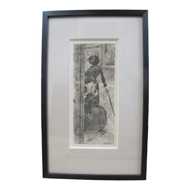 Edgar Degas Framed Drypoint Etching Mary Cassatt at the Louvre Painting Gallery For Sale