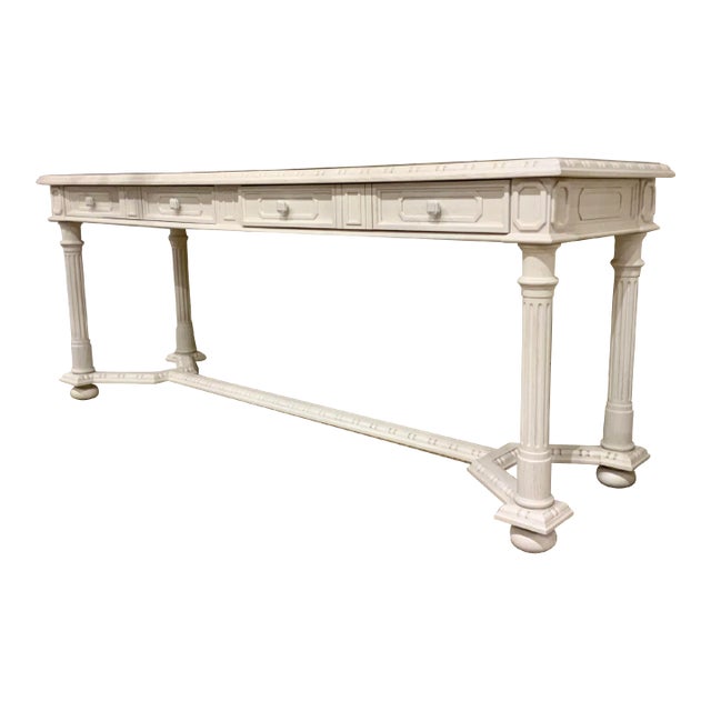 Jonathan Charles Transitional Chalk White Seagrass Console Table For Sale
