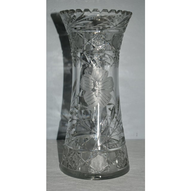 Metal Antique Brilliant Heavy Hand Cut Lead Crystal Vase For Sale - Image 7 of 12