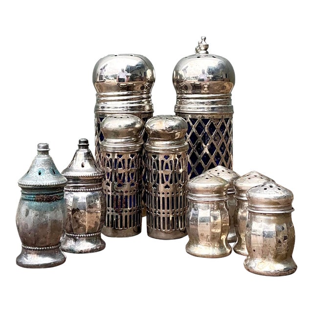 Vintage Sterling and Plate Assorted Salt Shakers - Set of 12 For Sale