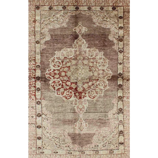 Vintage Turkish Oushak Rug With Faded Plum and Cream Tones 4′ × 6′3″ For Sale - Image 4 of 7