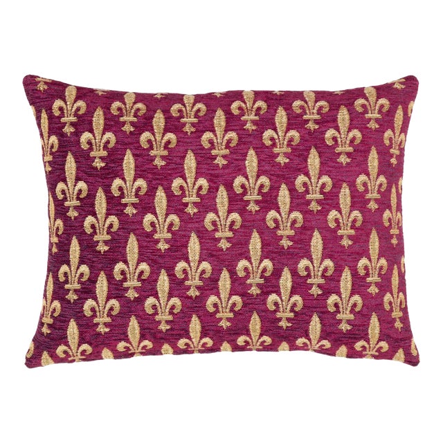 Fleur De Lys-Burgundy Cushion With Feather Filler - 33x46cm (13"x18") For Sale