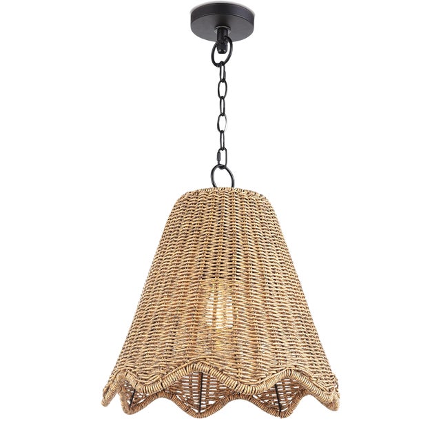 Regina Andrew Summer Scalloped Rattan Outdoor Pendant, Small For Sale