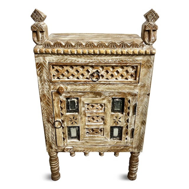 Indian Raja White Wash Nightstand For Sale - Image 3 of 7