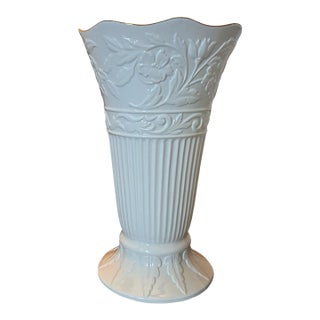 Lenox Embossed Ivory Floral Vase With Gold Trim – Large Decorative Ceramic Vase For Sale
