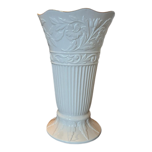 Lenox Embossed Ivory Floral Vase With Gold Trim – Large Decorative Ceramic Vase