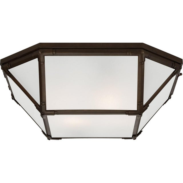 Modern Suzanne Kasler for Visual Comfort Signature Morris Large Flush Mount in Antique Zinc with Frosted Glass For Sale - Image 3 of 4