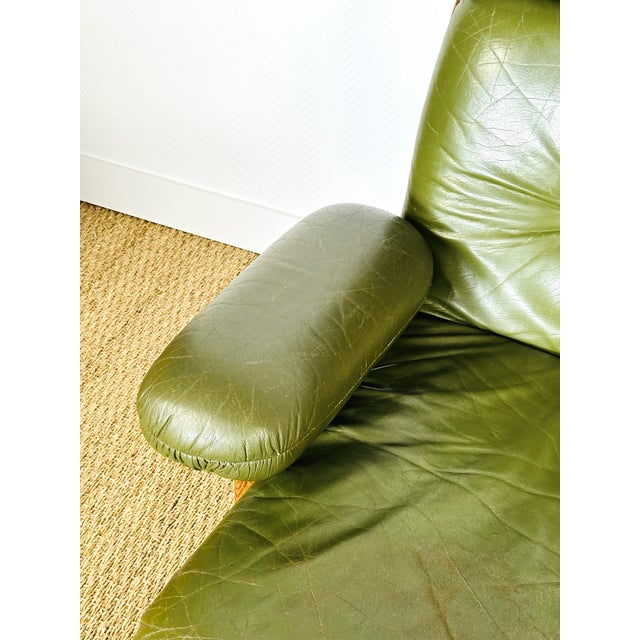 Vintage Scandinavian Modular Sofa in Green Leather and Oak, 1960s, Set of 3 For Sale - Image 15 of 18