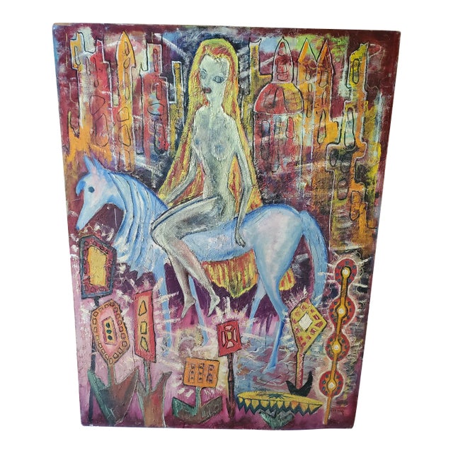 1960s Mid Century Modern Nude Woman Surrealistic Painting by Caster For Sale