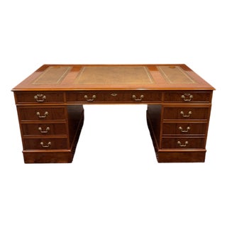 English Desk with Brown Leather For Sale