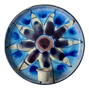 Ceramic Wall Plate Candleholder with Abstract Floral Decoration and Crackle Glaze by Jette Hellerøe, Denmark, 1970s