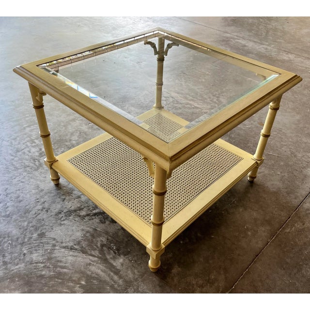 1970s Chinoiserie Faux Bamboo Fretwork and Cane Square Coffee Table For Sale - Image 10 of 13