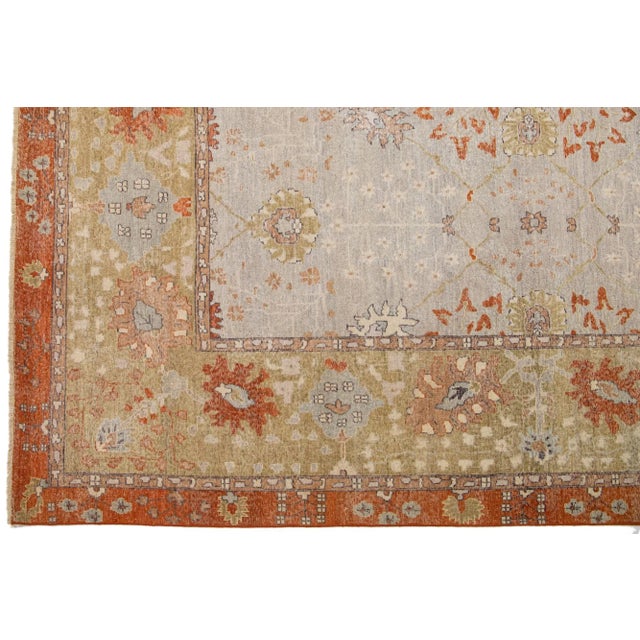 2010s Modern Tabriz Handmade Floral Indian Wool Rug in Gray & Orange by Apadana For Sale - Image 4 of 7