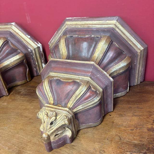 Antique 19th Century Gold and Purple Lacquered Shelves with Painted Imitation Marble Tops, 1800, Set of 2 For Sale - Image 15 of 18