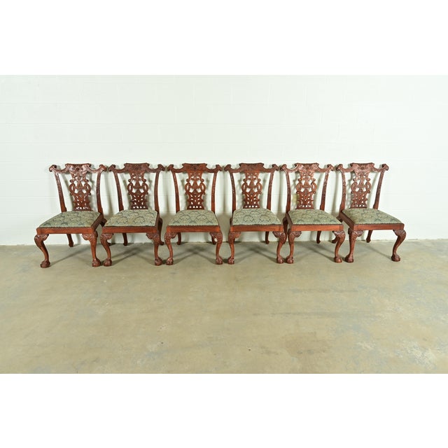 Baker Furniture Company Baker Furniture Style Chippendale Carved Mahogany Dining Chairs, Set of Six For Sale - Image 4 of 12