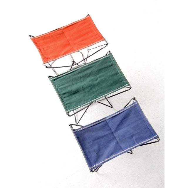 Set of 3 Mid-Century French Folding Camp Stools For Sale - Image 9 of 12