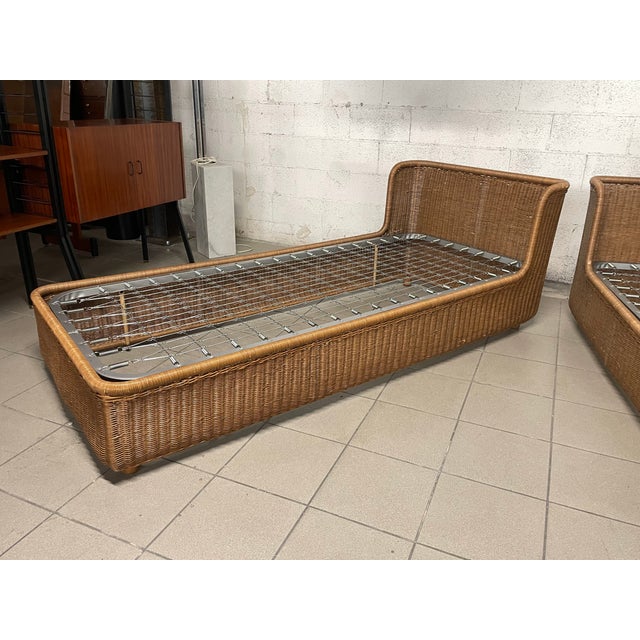 1980s Single Beds with Rattan Bedside Table, 1980s, Set of 3 For Sale - Image 5 of 18