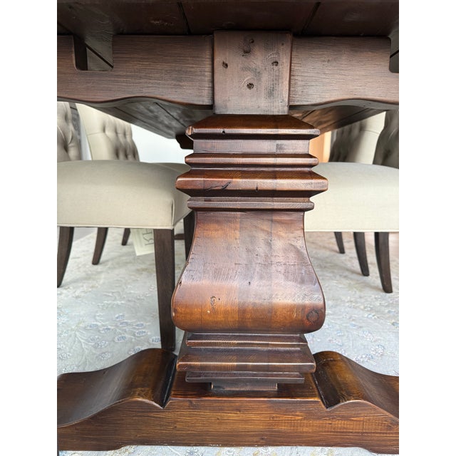 Restoration Hardware Salvaged Wood Trestle Extension Dining Table With 6 Bennett Parsons Chairs For Sale - Image 6 of 12