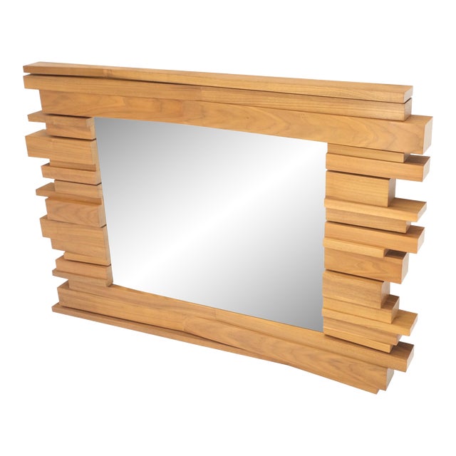 Light Solid Walnut Arts and Crafts Style Mid-Century Modern Wall Mirror For Sale