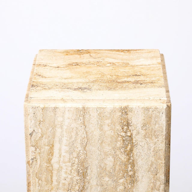 Mid-Century Modernist Rectilinear Travertine Pedestal With Stepped Detailing For Sale - Image 16 of 18