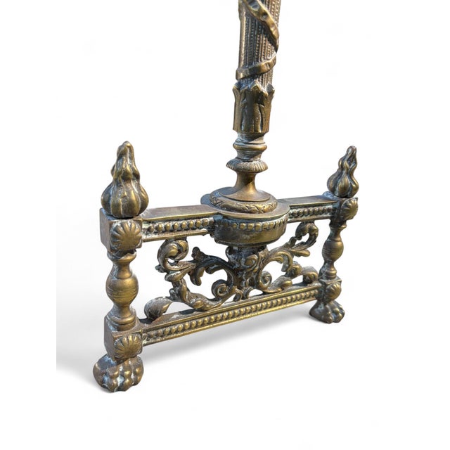 Brass Andirons Louis XVI Style Flame Torch Antique Brass a Pair For Sale - Image 8 of 12