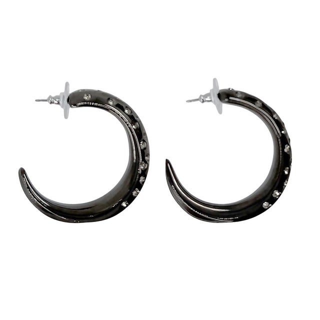 Contemporary Oscar De La Renta Hematite-Plated Crystal Pave Cosmic Hoop Earrings, A Pair For Sale - Image 3 of 6