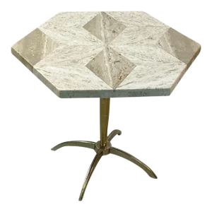 1960s Mid-Century Modern Hexagonal Diamond Patterned Travertine Top Table