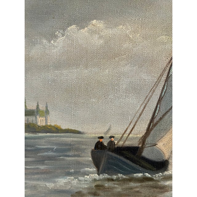Textile Vintage Signed Sailing Ship Seascape Oil Painting For Sale - Image 7 of 12