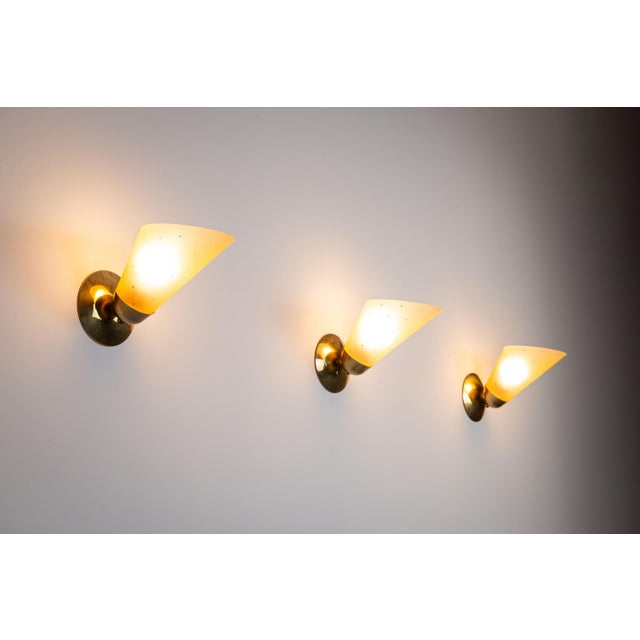 Vintage Brass Sconces with Decorated Yellow Glass Shades, 1960s, Set of 3 For Sale - Image 18 of 18