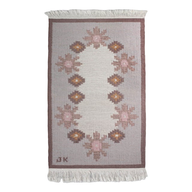 Swedish Flat-Woven Wool Rug by Karin Jönsson, 1960s For Sale