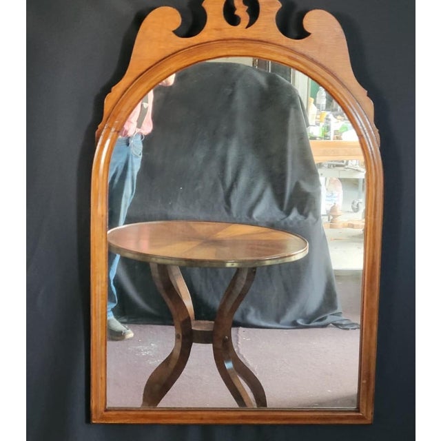 1930s 1930s Light Maple Wall Mirror Arched Wood Hanging Decorative Mirror For Sale - Image 5 of 10