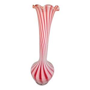 Vintage Bimini Lauscha Pink Swirl Fluted & Scalloped Vase - 8 Inch