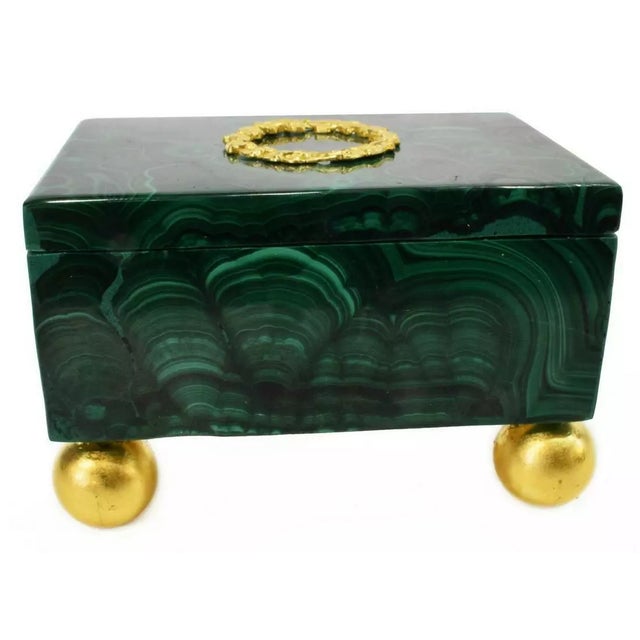 Early 20th Century Antique Malachite, Green & Gilt Metal Table Box! For Sale - Image 4 of 5