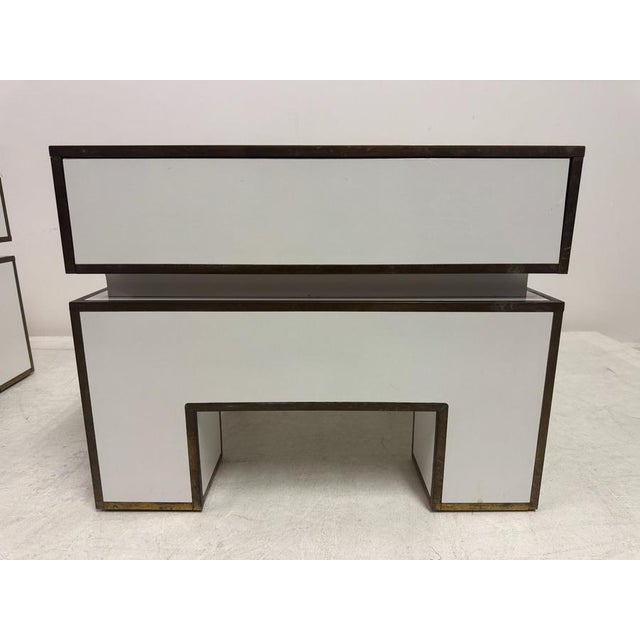 White Bedside Tables with Brass Banding by Alain Delon for Maison Jansen, 1970s, Set of 2 For Sale - Image 16 of 17