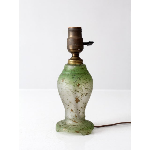 Vintage 1930s Green Glass Table Lamp For Sale - Image 4 of 13