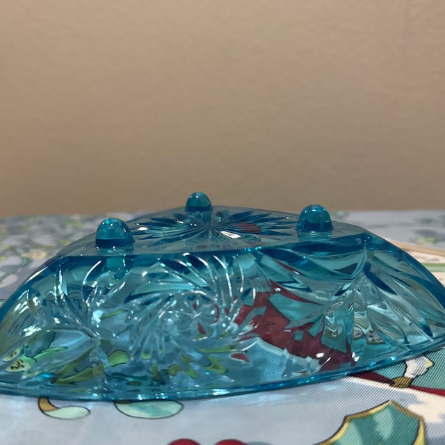 1960s Vintage Hazel Atlas Aqua Blue "Pinwheel" Triangle Candy Dish For Sale - Image 5 of 6