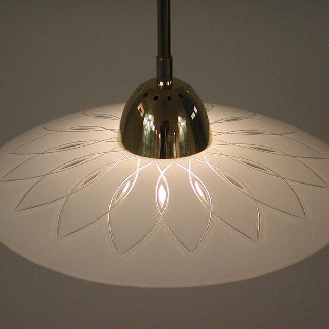Swedish Satin Glass and Brass Botanical Pendant Light, 1940s For Sale - Image 10 of 15