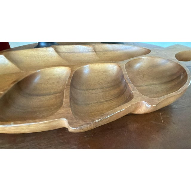Wood Mid 20th Century Danish Modern Oversized Wooden Divided Leaf Platter Tiki Hawaiian Entertaining For Sale - Image 7 of 10