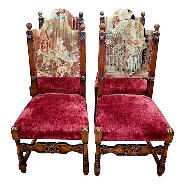 Set of Four Baroque-Style Needlepoint Chairs For Sale