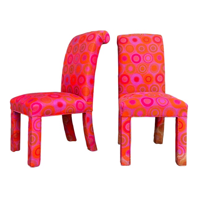 Pair of Tall Back Parsons Chairs Midcentury Fabric For Sale