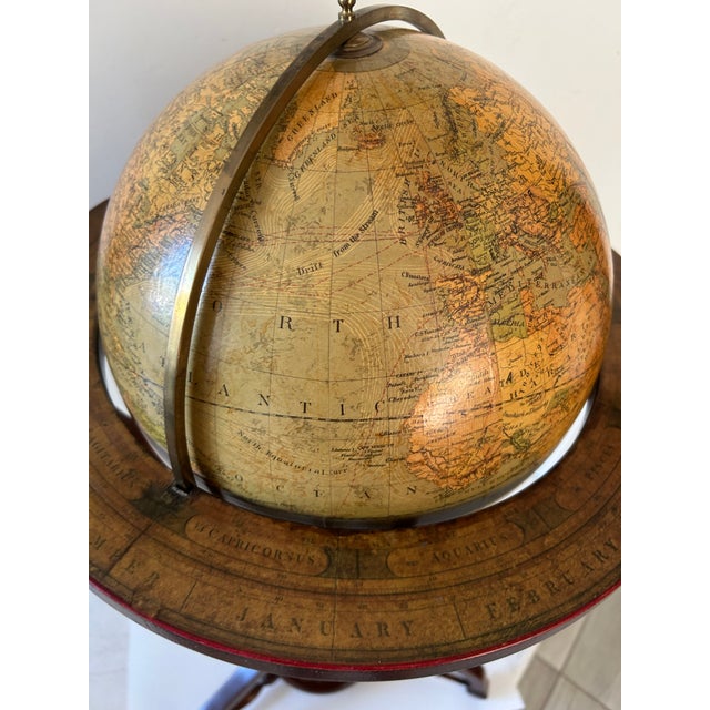 Merzbach and Falk Physical and Political Library Globe in Mahagony Stand With Compass Base For Sale - Image 4 of 9