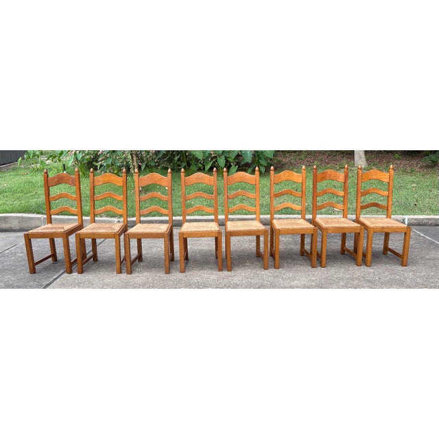 French Country Vintage French Country Ladder Back Dining Chairs With Rush Seats - Set of 8 For Sale - Image 3 of 9